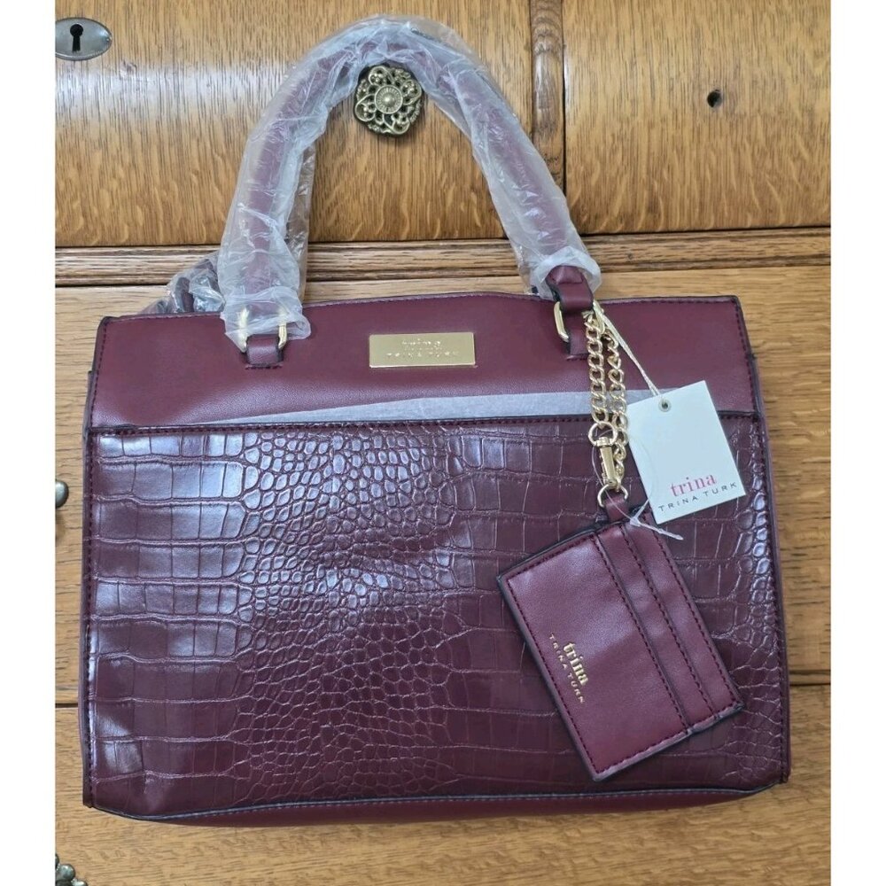 Trina Turk Satchel Purse Handbag Crossbody Strap W Card Wallet Wine NWT $78